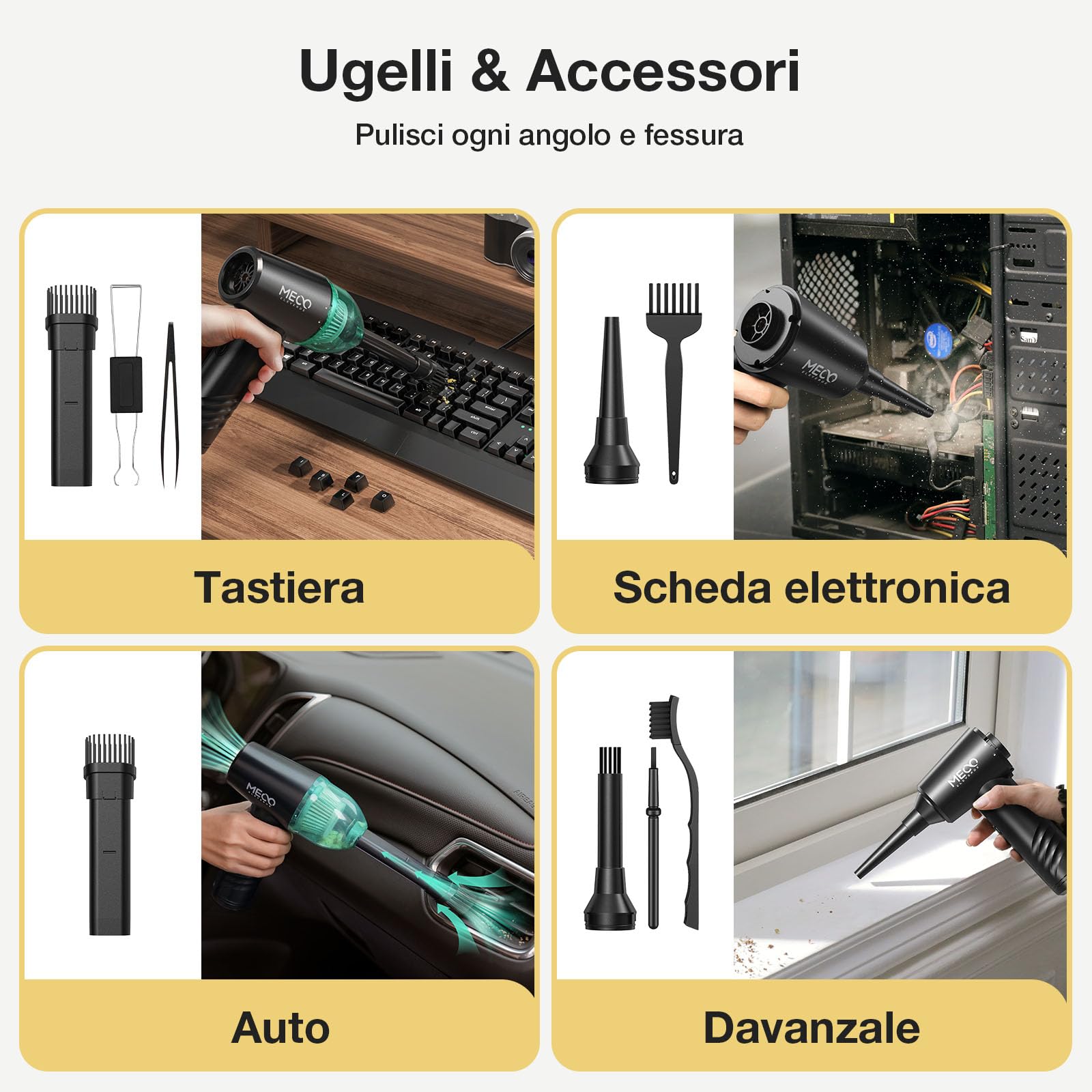 MECO ELEVERDE 2 in 1 Aspirapolvere Per Computer, 100000 Giri/Min Elettrico Rimuovi Polvere Aria Compressa Senza Fili, 3 Velocità Soffiatore Portatile, 10Kpa Aria Compressa Spray PC, Auto, Verde
