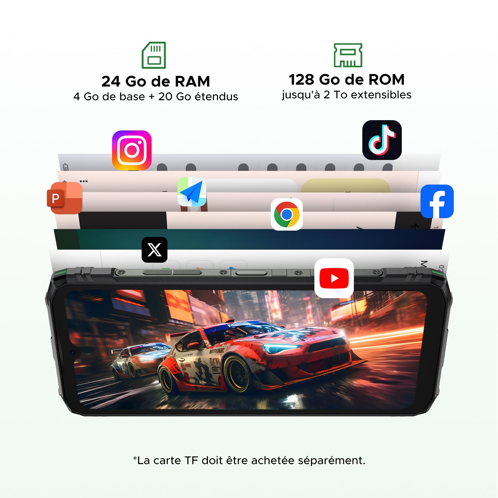 BLADE10-E Telephone Portable Incassable Android 15, 24Go + 128Go/TF 2To, 6150 mAh, 6,56" HD+ IPS Smartphone Incassable, 16MP+8MP UNISOC T7250 IP68/IP69K/NFC/Face ID/3 Fentes pour Cartes