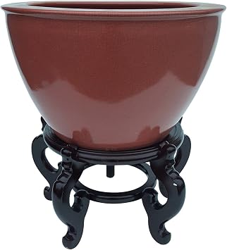 Oriental Furnishings 22 Dia Chinese Coral Red Crackle Porcelain Fish Bowl