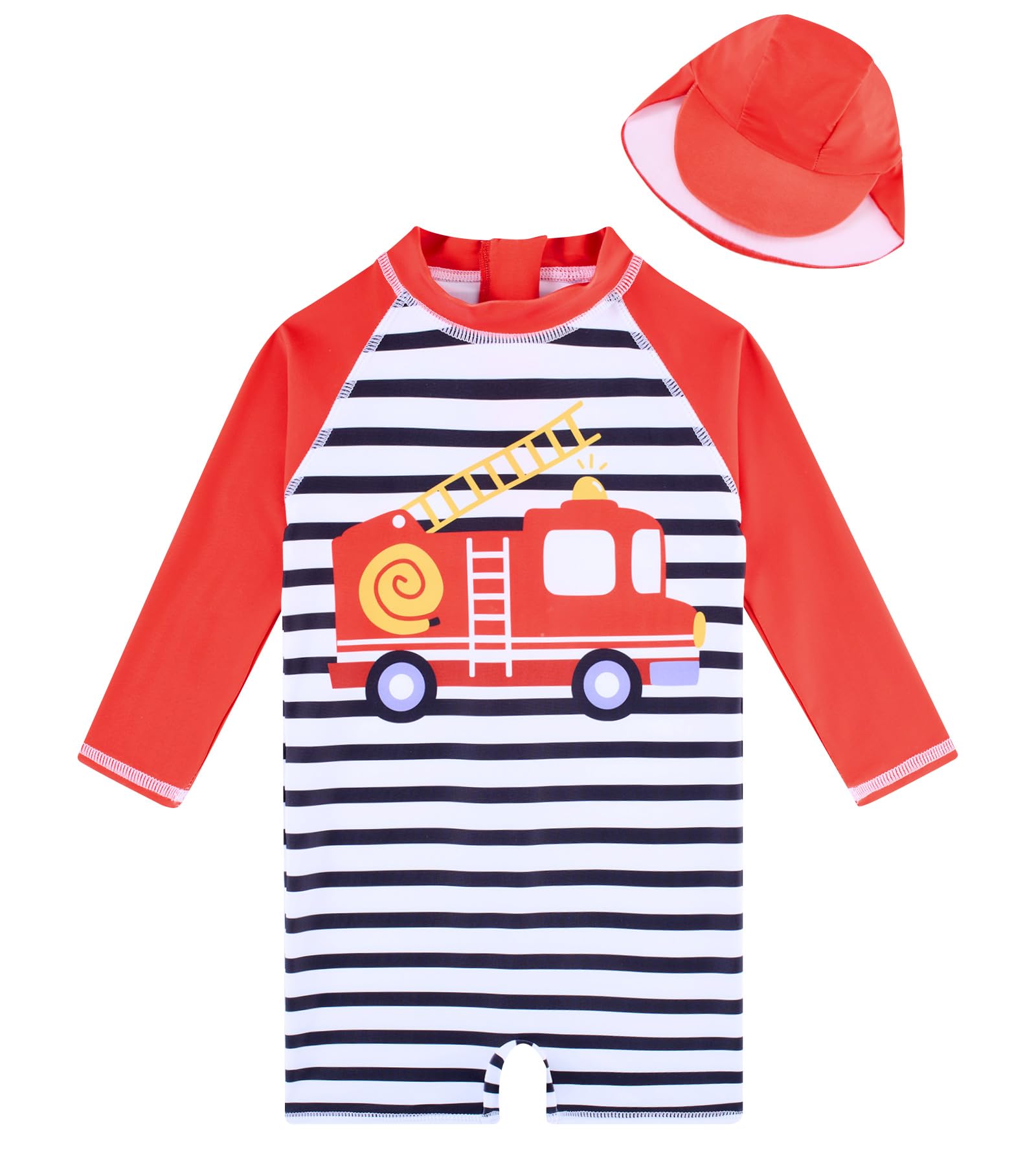 uideazone Baby Boys One Piece Swimsuit Long Sleeve UPF 50+ Rash Guard Bathing Suit Swimwear with Sun Hat 0-24 Months