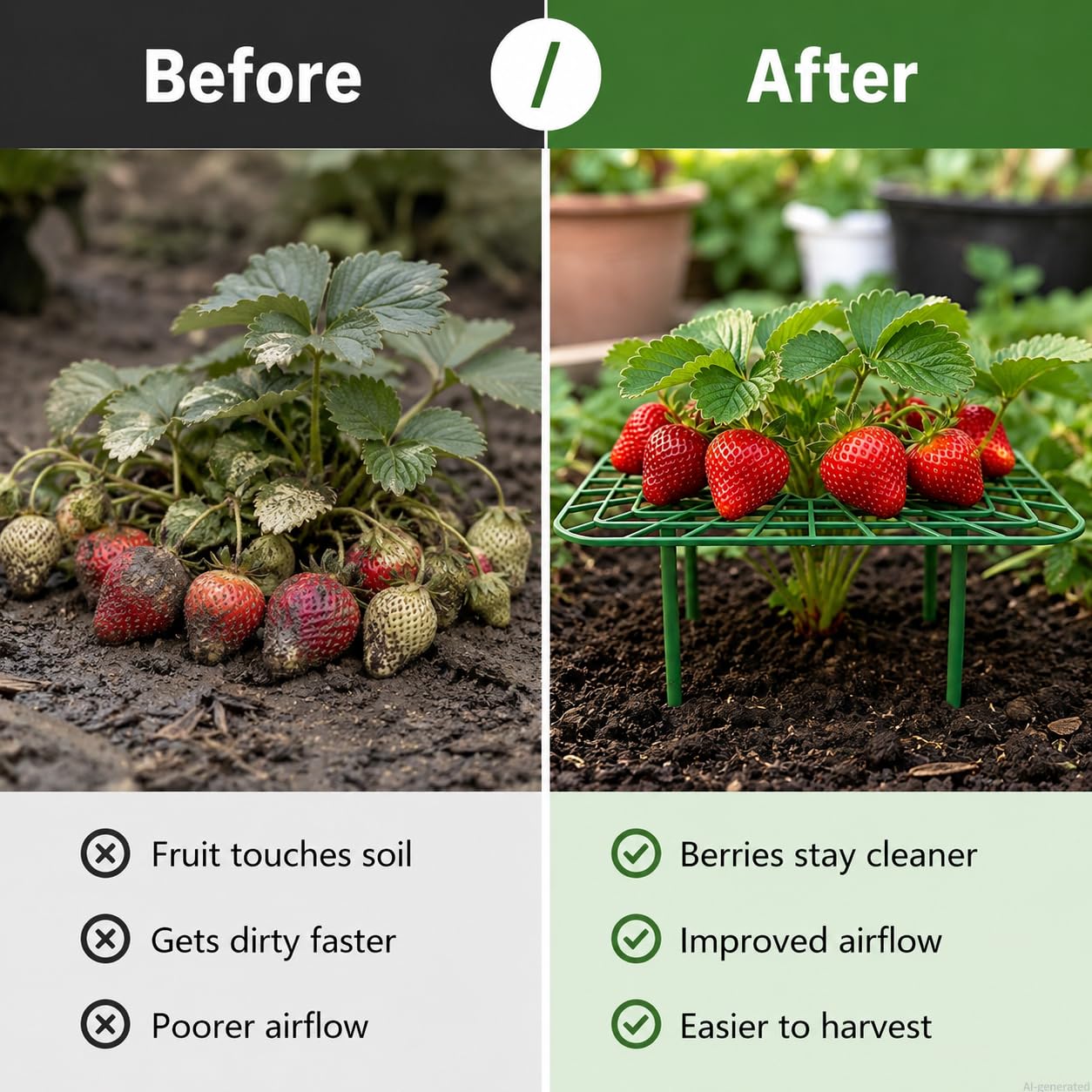 Paquete de 10 soportes de plástico para plantas de fresa, marcos estilo alambre de jardín para camas elevadas y macetas, soportes ligeros para plantas de flores y verduras, jardinería al aire