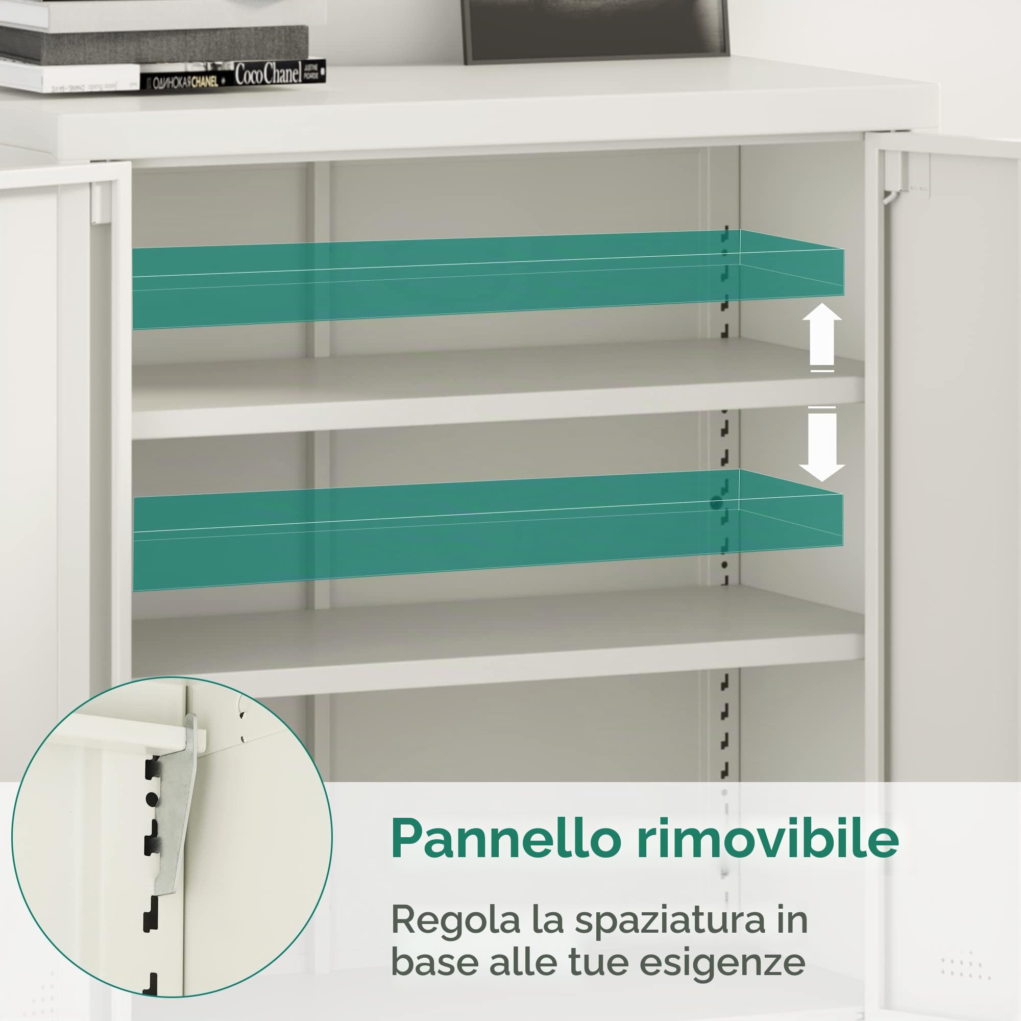 YITAHOME Armadietto da ufficio, in metallo, con 2 ripiani regolabili, 80 x 40 x 90 cm, con serratura e fori di ventilazione, per casa, ufficio, garage, palestra, scuola, colore bianco