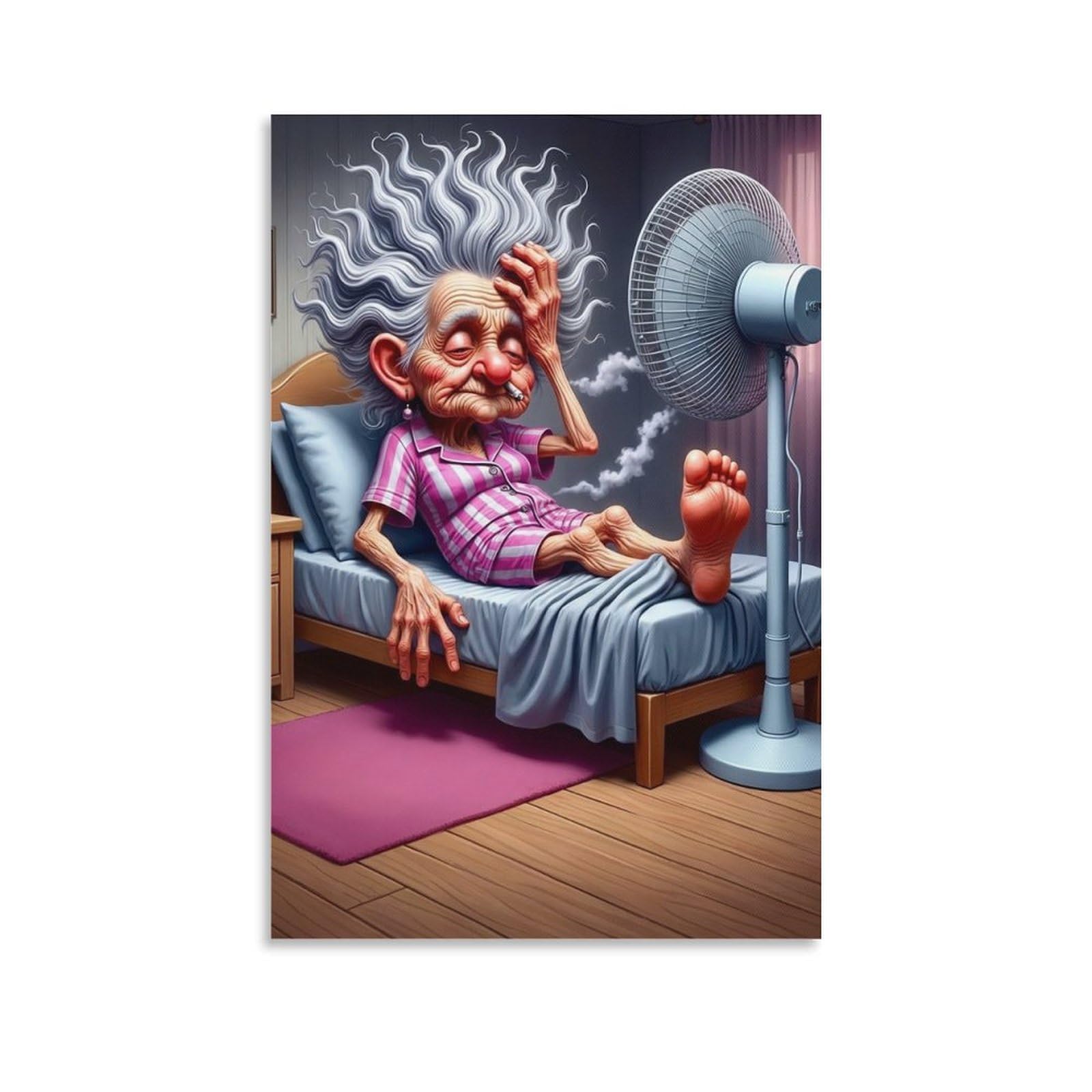 DHBANEIOK Elderly Woman Fan Cooling Poster Artwork Canvas Prints Picture Modern Canvas Wall Art Picture Wall Hanging for Home Decorations 16x24inch(40x60cm)