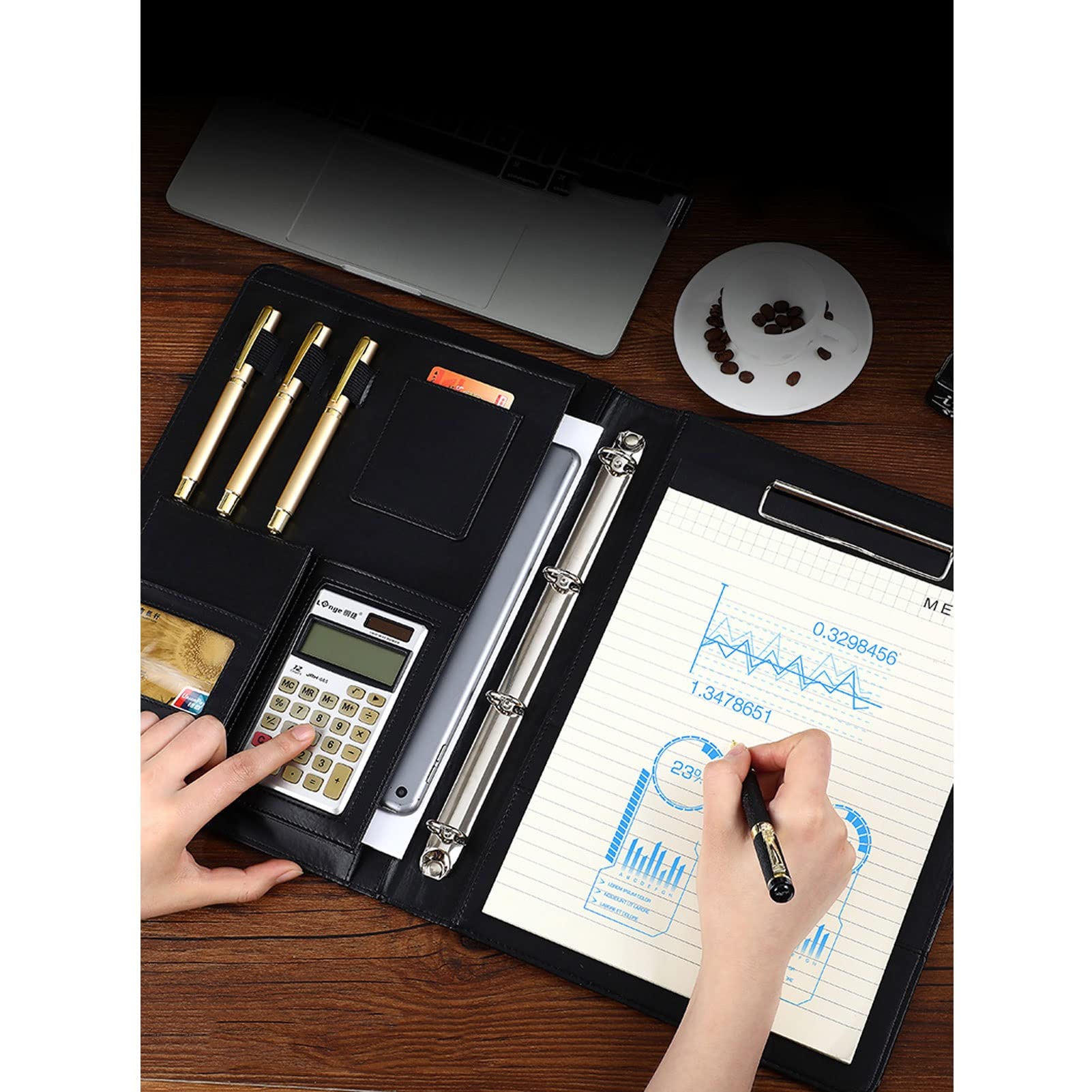 Portfolio A4 Porte Documents Folder Multifonctionnel Portfolio Professionnelle Dossier De Conférence Organiseur Pour Hommes Femmes Bloc Notes Rechargeable 25 Feuilles Lot De 4 ( Size : 8 digit calcula