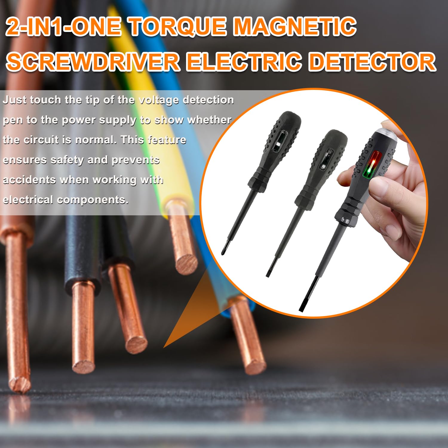 2 in 1 Rilevatore di elettricità Cacciavite magnetico, Forte Coppia elevata rivelatore di elettricità, Penna Tester di Tensione Per elettricisti(2 teste piatte +2 croci)