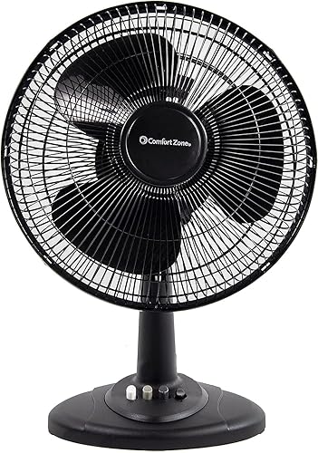 Comfort Zone Ventilador de mesa oscilante con inclinación ajustable, prácticos controles de botón, silencioso, 16 pulgadas, 3 velocidades,