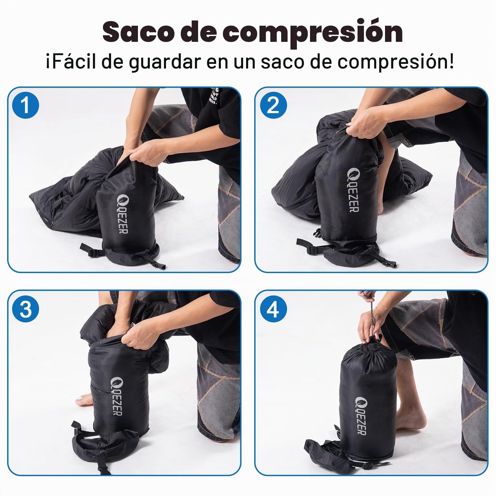 Saco de Dormir Plumón Invierno 1000g - 3 en 1, Diseño de Cámaras Térmicas sin Capucha, Compresión 40x21cm (Camping/Senderismo) - Conectable para Parejas