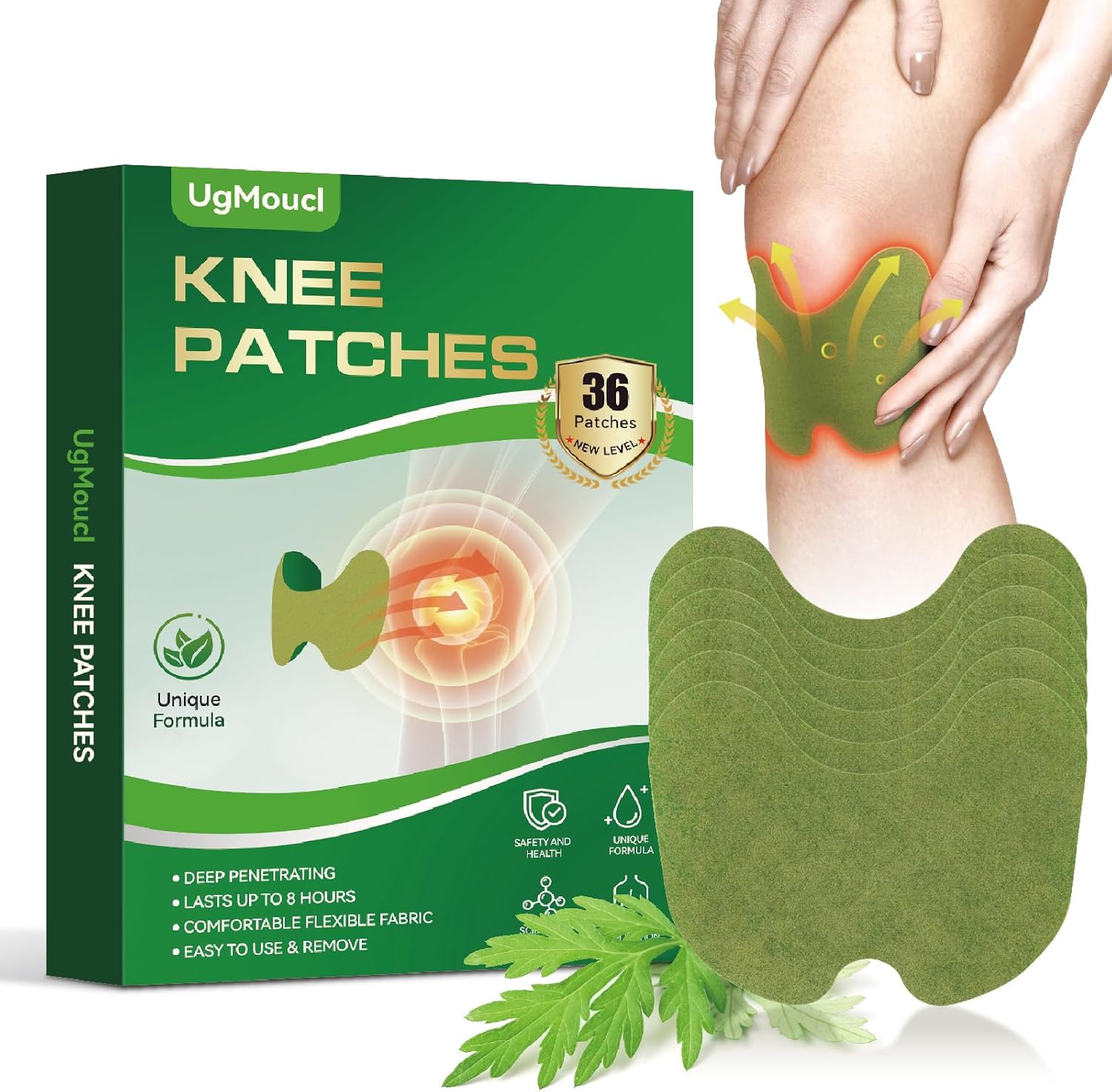 36Pcs Knee Patches,Natural Herbal Patches for Knee,Wormwood Extract Sticker 8-Hour Heat Patches,Patch Paste Joint, Knee Knee Patches 001