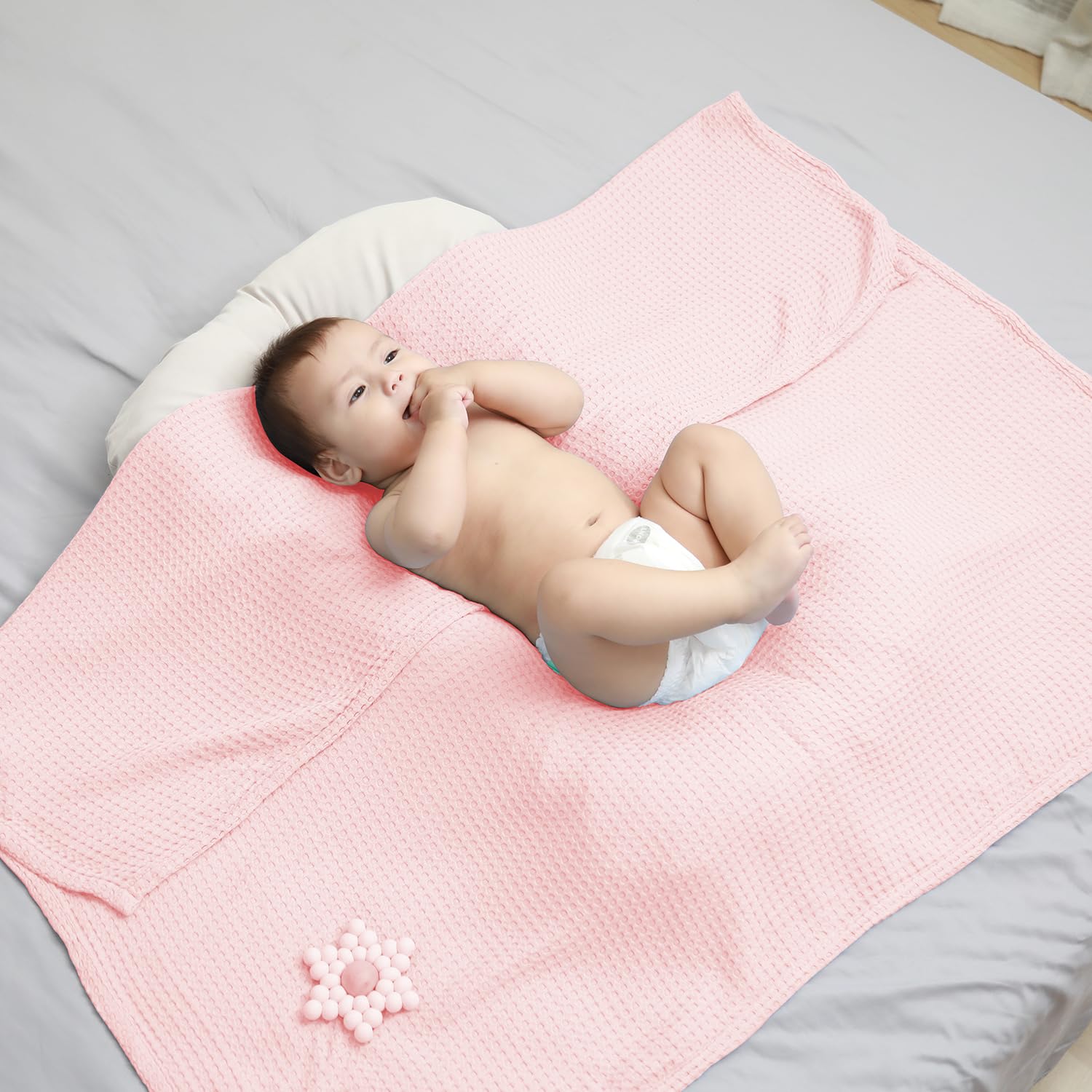 Kloovete 36” X 40” Inches Cooling Baby Waffle Weave Blanket, Ultra-Soft Lightweight Receiving Blanket for Newborn, Breathable Comfortable Baby Swaddle Blanket for Boys and Girls(Lemonade)