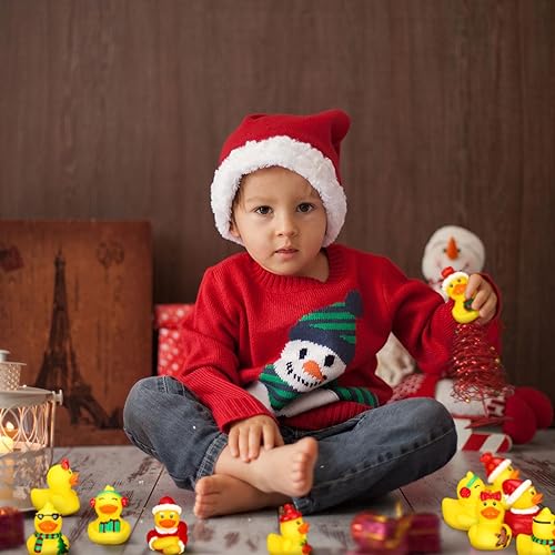 Miniatura 5 de Honoson 36 patos de goma de Navidad a granel, mini patos de goma de Navidad, recuerdos de fiesta de Navidad para Navidad, cumpleaños, recompensas de