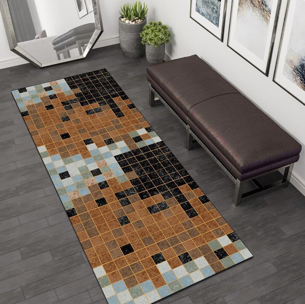 Dywanik Do Korytarza 120x150 Cm Czarny Kuchenny Antypoślizgowy Dywanik Zmywalny W Paski Antypoślizgowy Długi Dywanik Do Korytarza, Sypialni, Schodów, Brown Black, 100x100CM