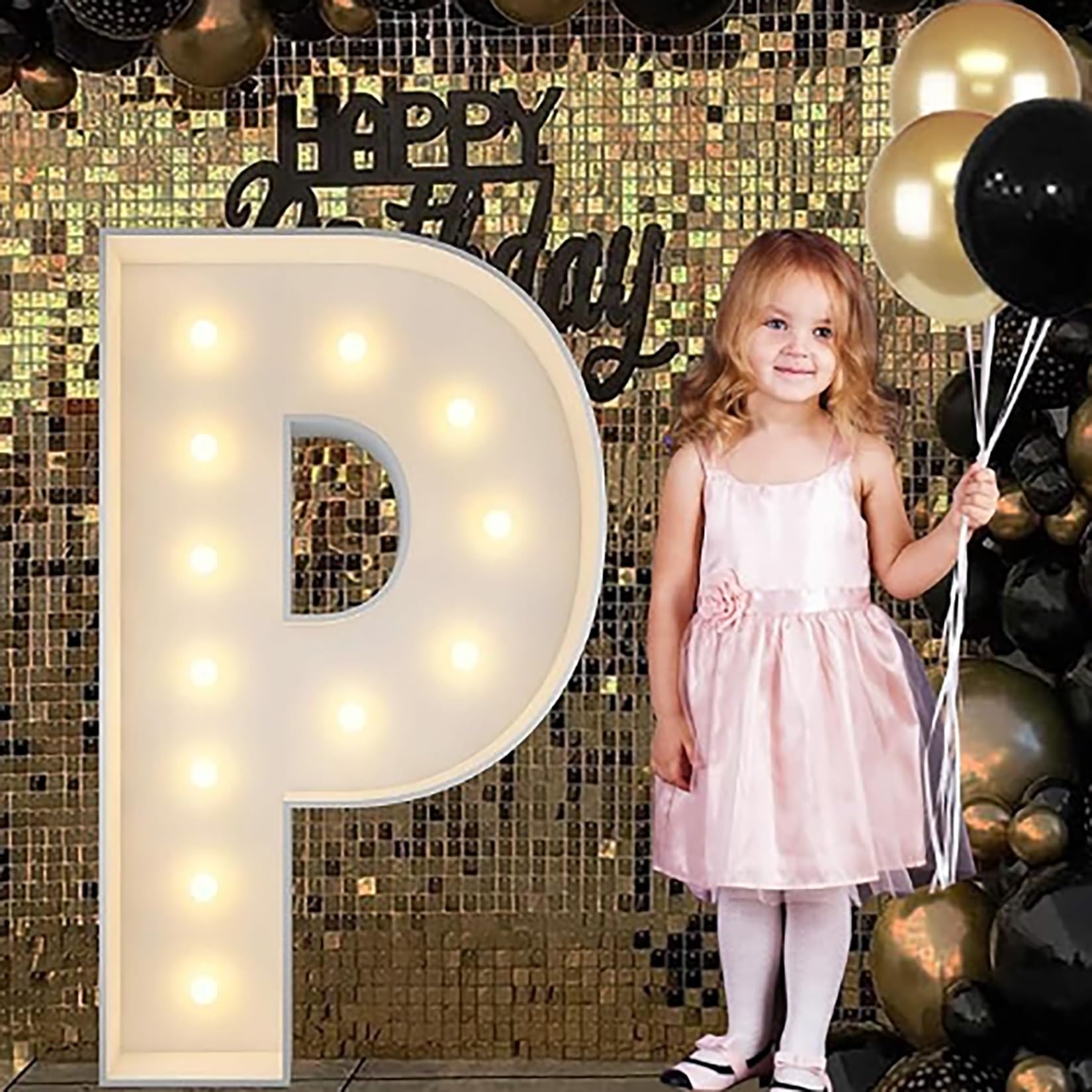 Alphabet LED Lights, 4ft Large Marquee Cardboard Letters For Birthday, Graduation Decorations Wedding Home Decoration(P,70cm/2.3ft)