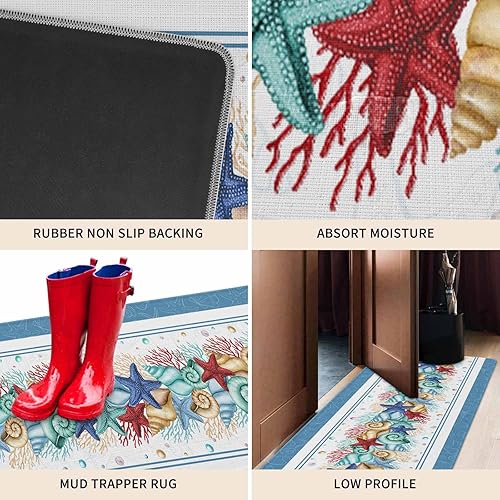 Vista 356 de Tapete de Feliz Navidad, tapete antideslizante para puerta delantera, baño, cocina, dormitorio, patio, entrada, 16 x 24 pulgadas, rojo, negro y verde