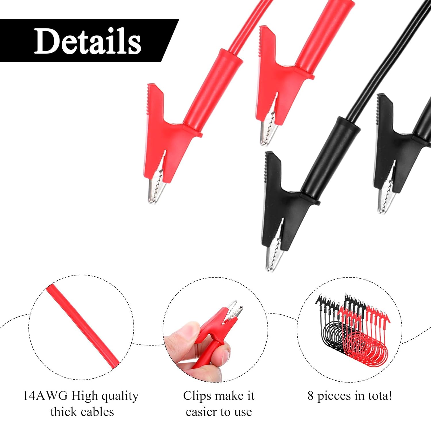 10 Pcs 14 Gauge Jumper Wires Alligator Clips to Alligator Clip Electrical Test Wires Set Silicone Flexible Cable for Electrical Testing (3.3 Ft)