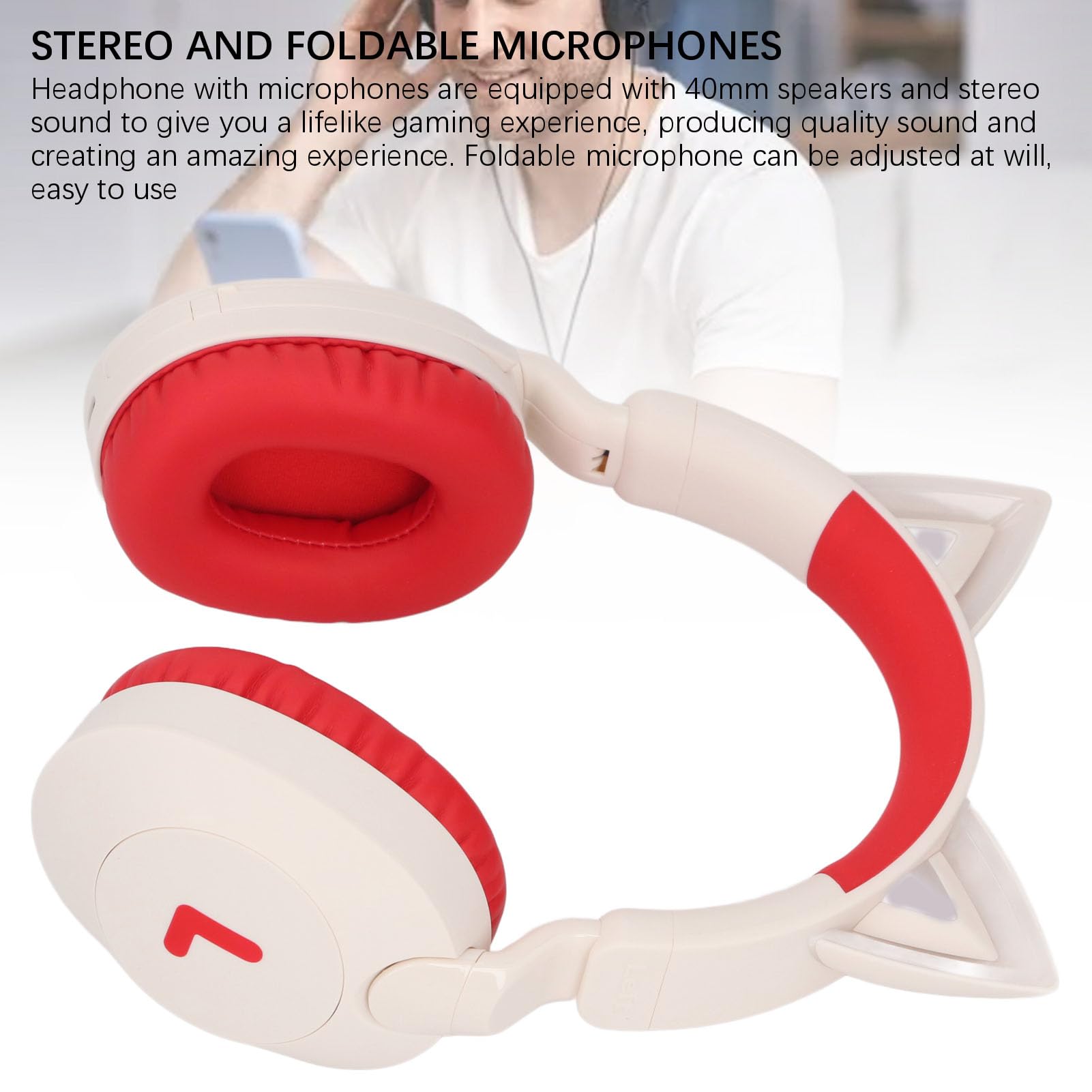 Garsent Cuffie Cat Ear, Cuffie Wireless Bluetooth 5.4 con Effetto Luce LED, Limitazione Volume 85 DB, Microfono Pieghevole, per Bambini Adolescenti Adulti Viaggi Scolastici (rosso)