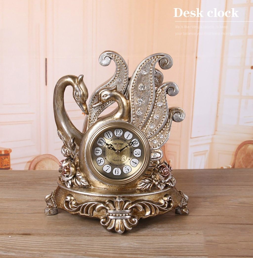 Retro Mantel/Mantle Rhythm Quartz Clock Living Room swan Desk Shelf Clocks Decoration (Color : Bronze)