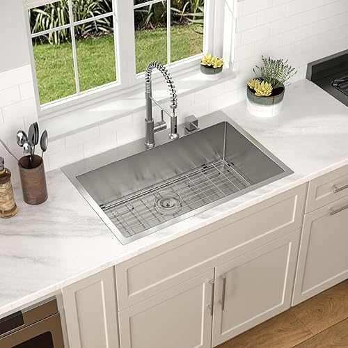 Miniatura 7 de Dcolora DC-T7742 - Fregadero de cocina de 30 pulgadas con caída en la parte superior, de acero inoxidable 304, calibre 16, con esquina redonda, 30 x