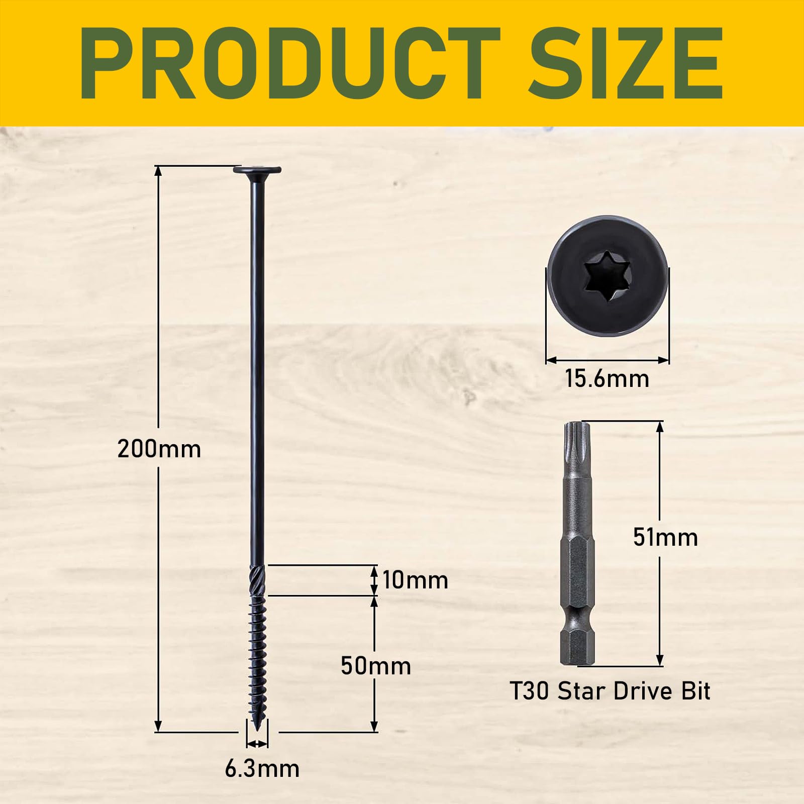 Valorada 20Pcs 6.3 x 200mm Wood Screws, Decking Screws, Heavy Duty Construction Structural Screw - Image 2
