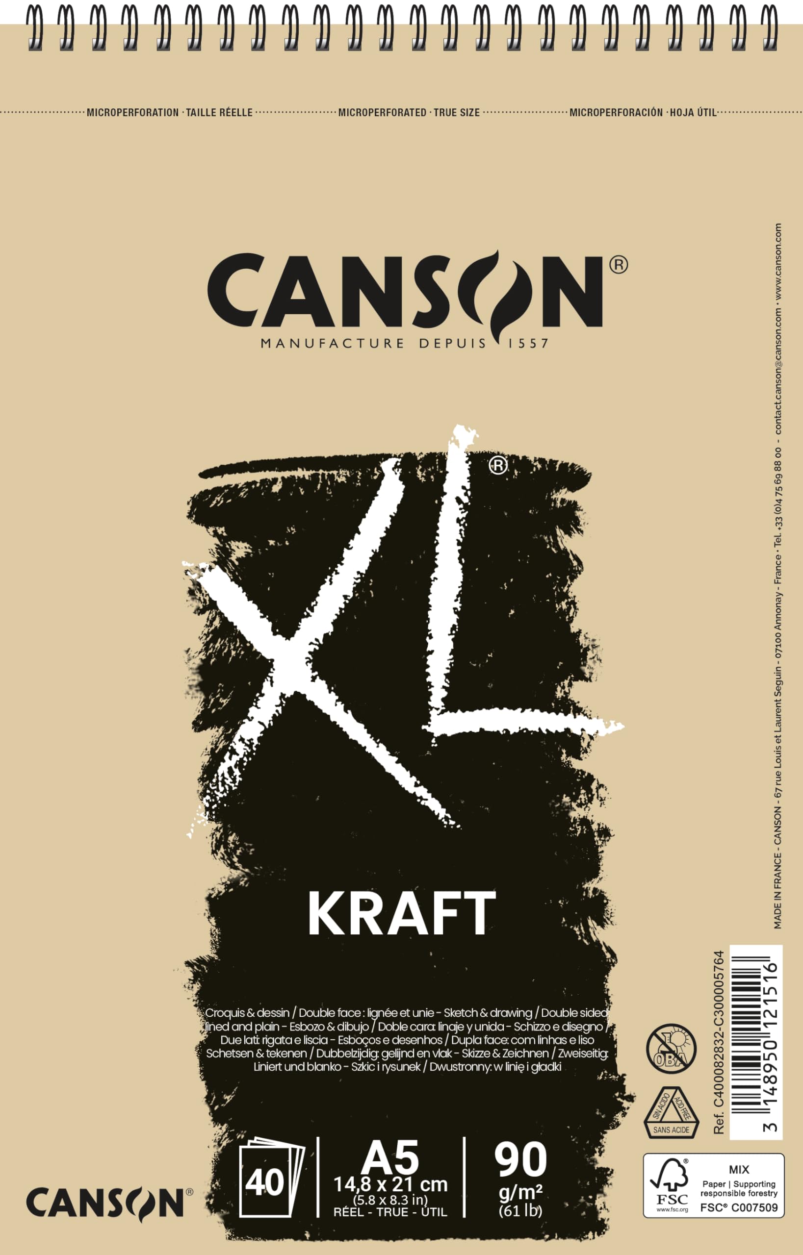 Canson XL Kraft Album - 40 feuilles A5 90 g/m² kraft ligné