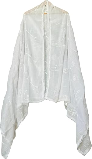 Drape Essence Pure Cotton White Dupatta For Women with Floral Embroidery and Lace Border | Mul Cotton | Women's White Dupa...