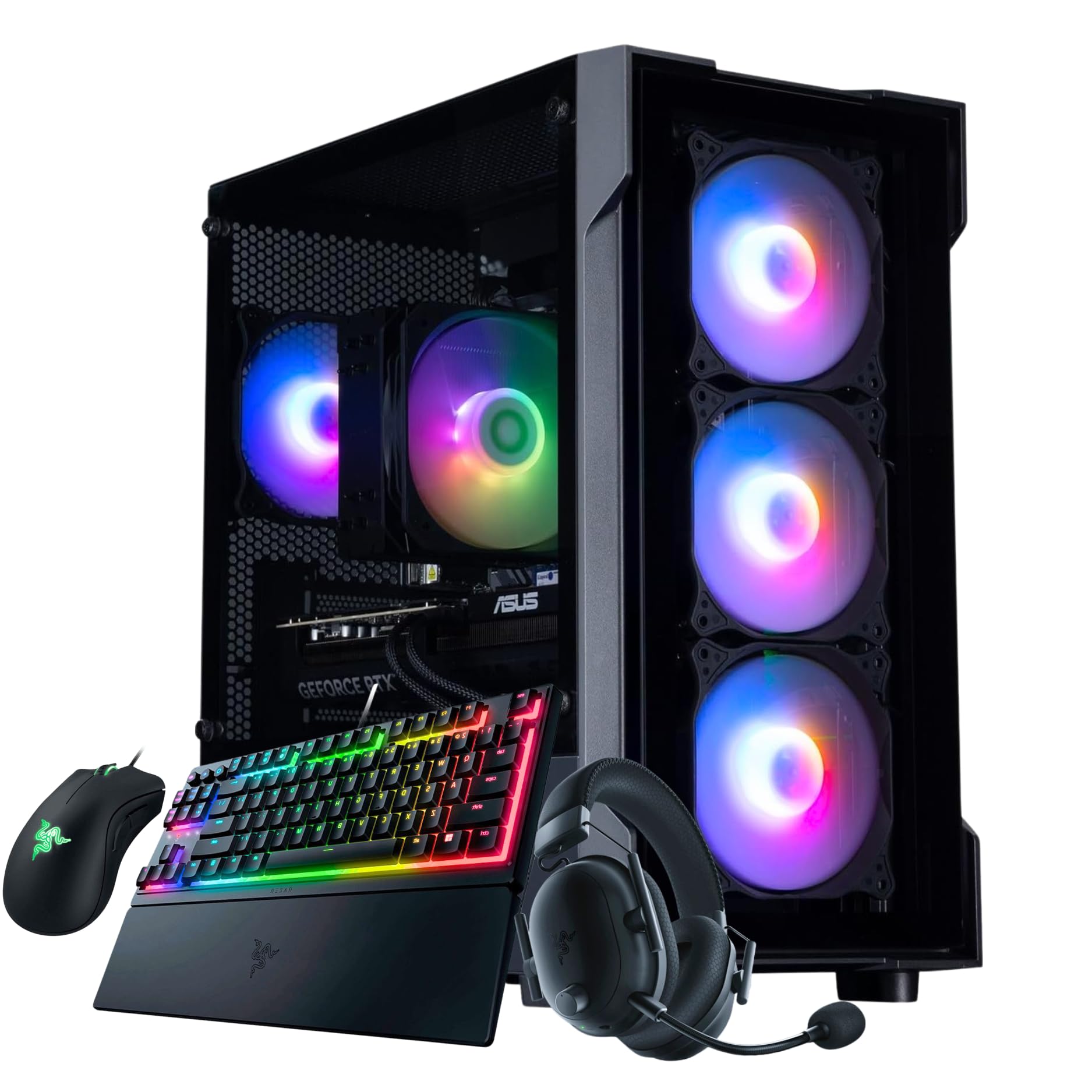 HORIZON Gaming PC Bundle – AMD Ryzen 5 8400F – RTX 5070 12GB GDDR7 – 32GB DDR5 RAM – 2TB NVMe SSD – ARGB Black Case – WiFi – Windows 11 - Ornata V3 Keyboard, DeathAdder Mouse, BlackShark V2 Headset