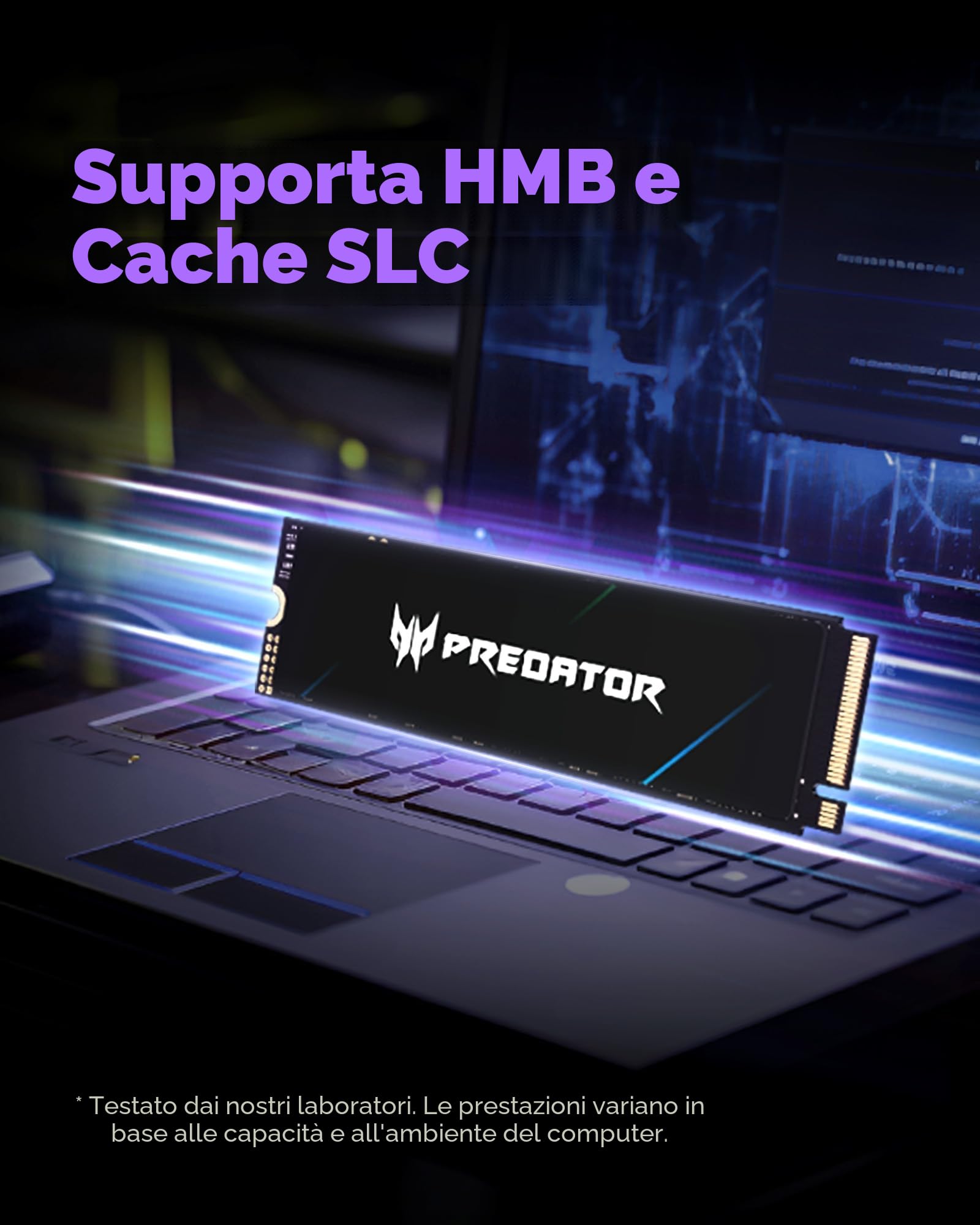 Acer SSD Predator GM7 da 2TB, M.2 2280 PCIe Gen4 x4 NVMe 2.0, Fino a 7400 MB/s, Con Tecnologia HMB+SLC, Unità SSD Interna per PC Portatile, Desktop e PS5