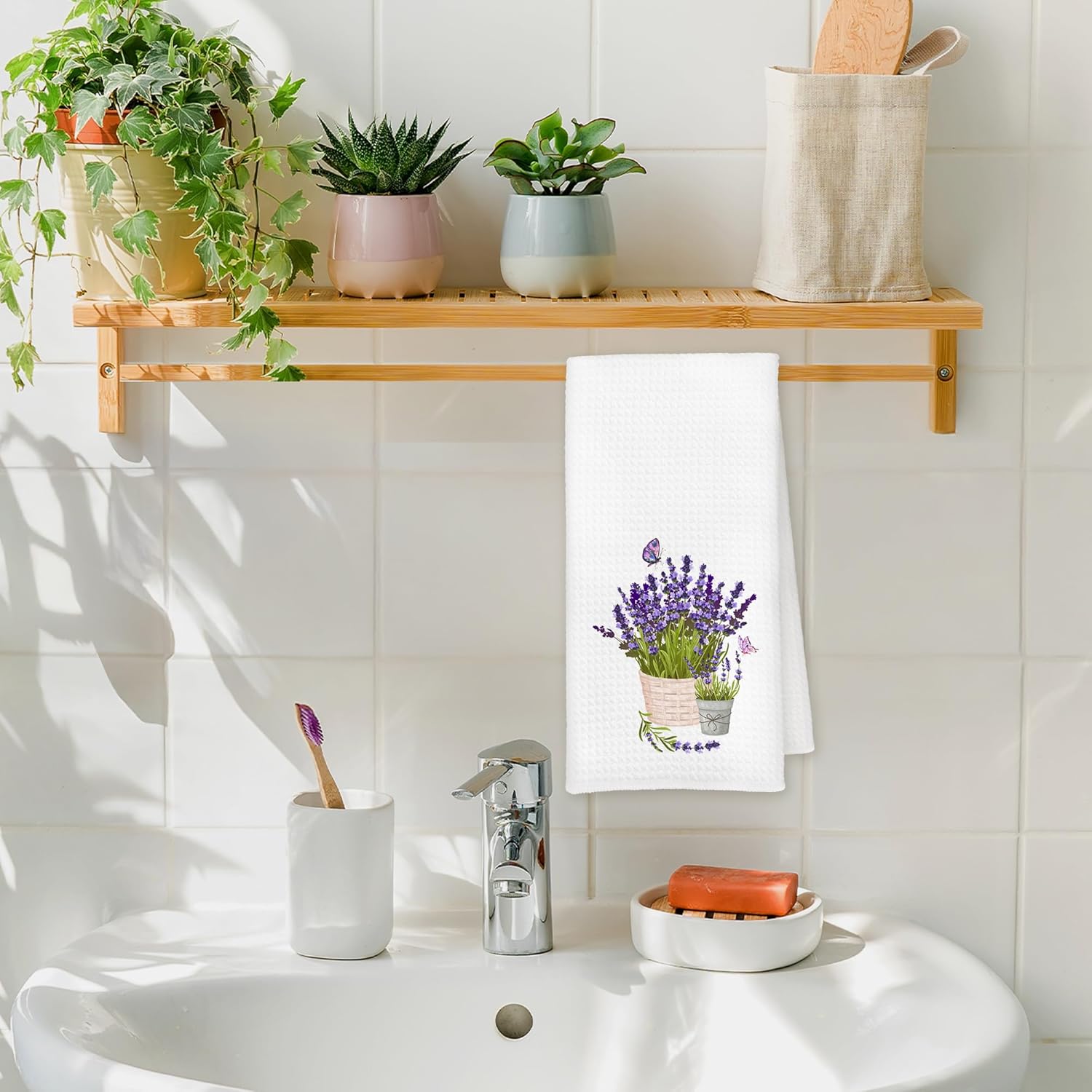 Purple Lavender Floral Kitchen Towels - Farmhouse Cottagecore Flower Decorative Hand Tea Dish Towel for Bathroom Kitchen Decor, Lavender Gifts for Women, 16x24 Inch - Image 6