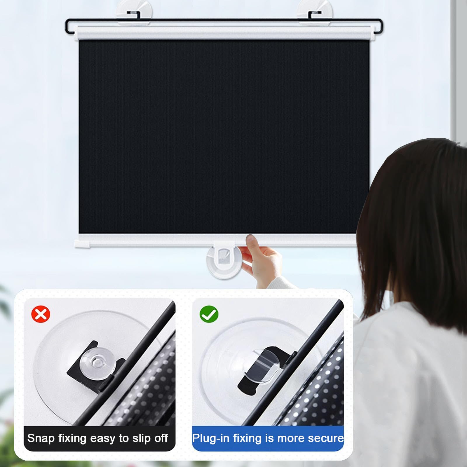 Rollos Für Fenster,Tragbare Verdunkelungsvorhänge,Thermoisolierte Rollos Mit Saugnapf,Jalousien Ohne Bohren,Frei Einziehbar,Temporäre Verdunkelungsrollos Für Haus Büro,Black-75x150cm/30x59in