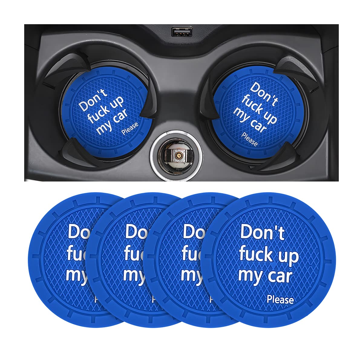 Car Cup Coaster, 4Pcs 2.75 Inch Auto Cup Holder Insert Coasters, Non-Slip Waterproof Embedded Drink Mat, Automotive Interior Accessories for Men and Women (D Blue/4PCS)