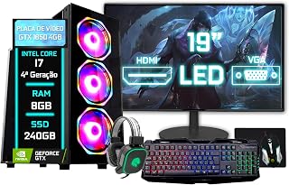 PC Gamer Blue PC Completo Intel Core i7 (4ª Geração) 8GB SSD 240GB GTX 1650 4GB Monitor 19" - Teclado Mouse Headset