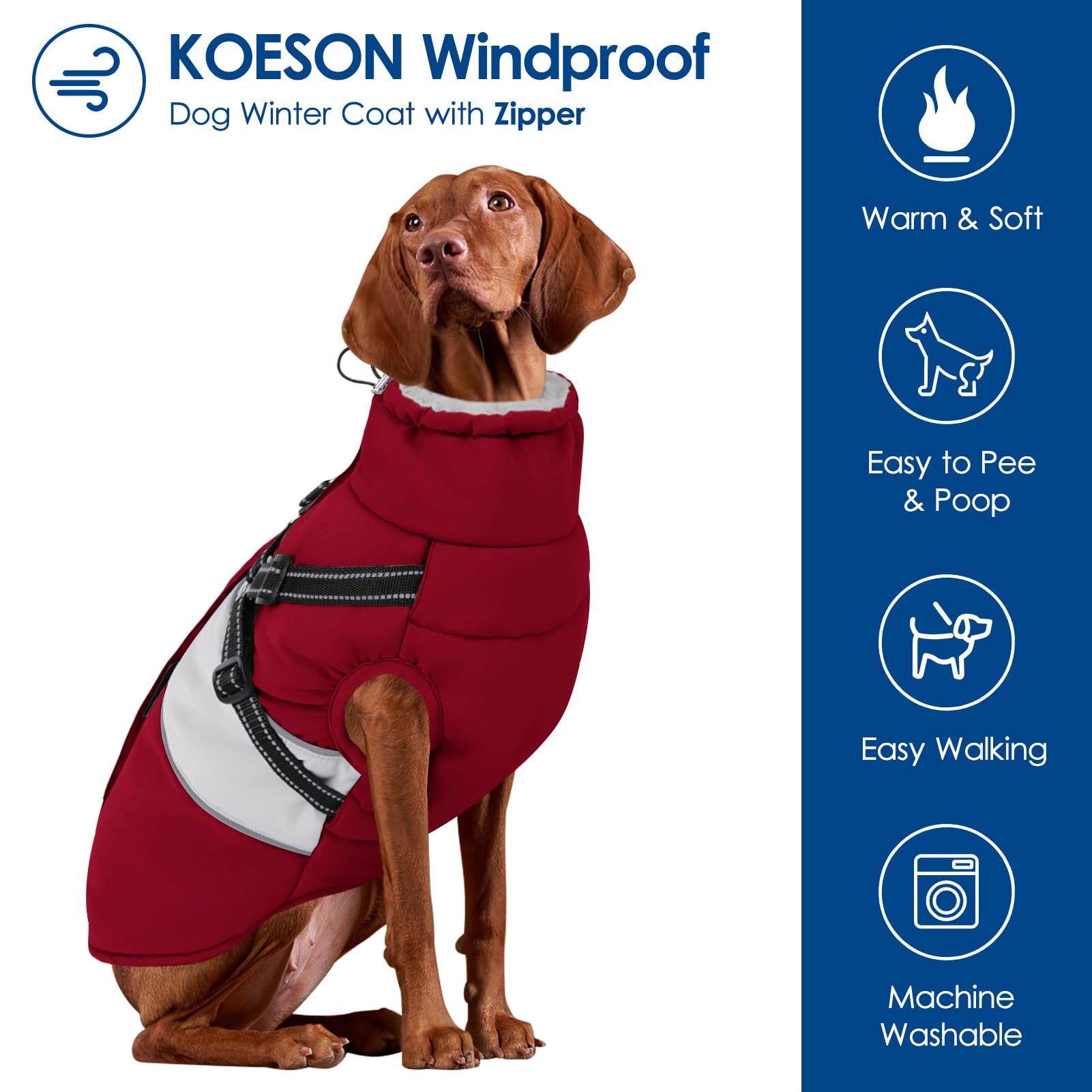 KOESON Abrigo para perro, chaqueta cálida de invierno para perro con arnés integrado para caminar fácilmente, abrigo con forro polar para clima frío para perros medianos, chaqueta acolchada