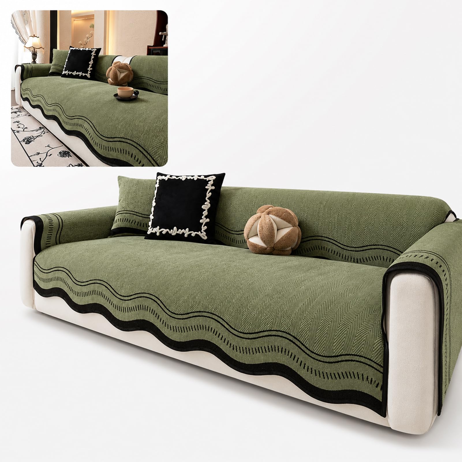 TJKK Couch Cover Blanket Geometric Striped Pet Covers for Couches and Sofas Dog Cover for Couch Pet Friendly Chenille Sectional Sofa Covers for Pets (green,70 * 180cm)