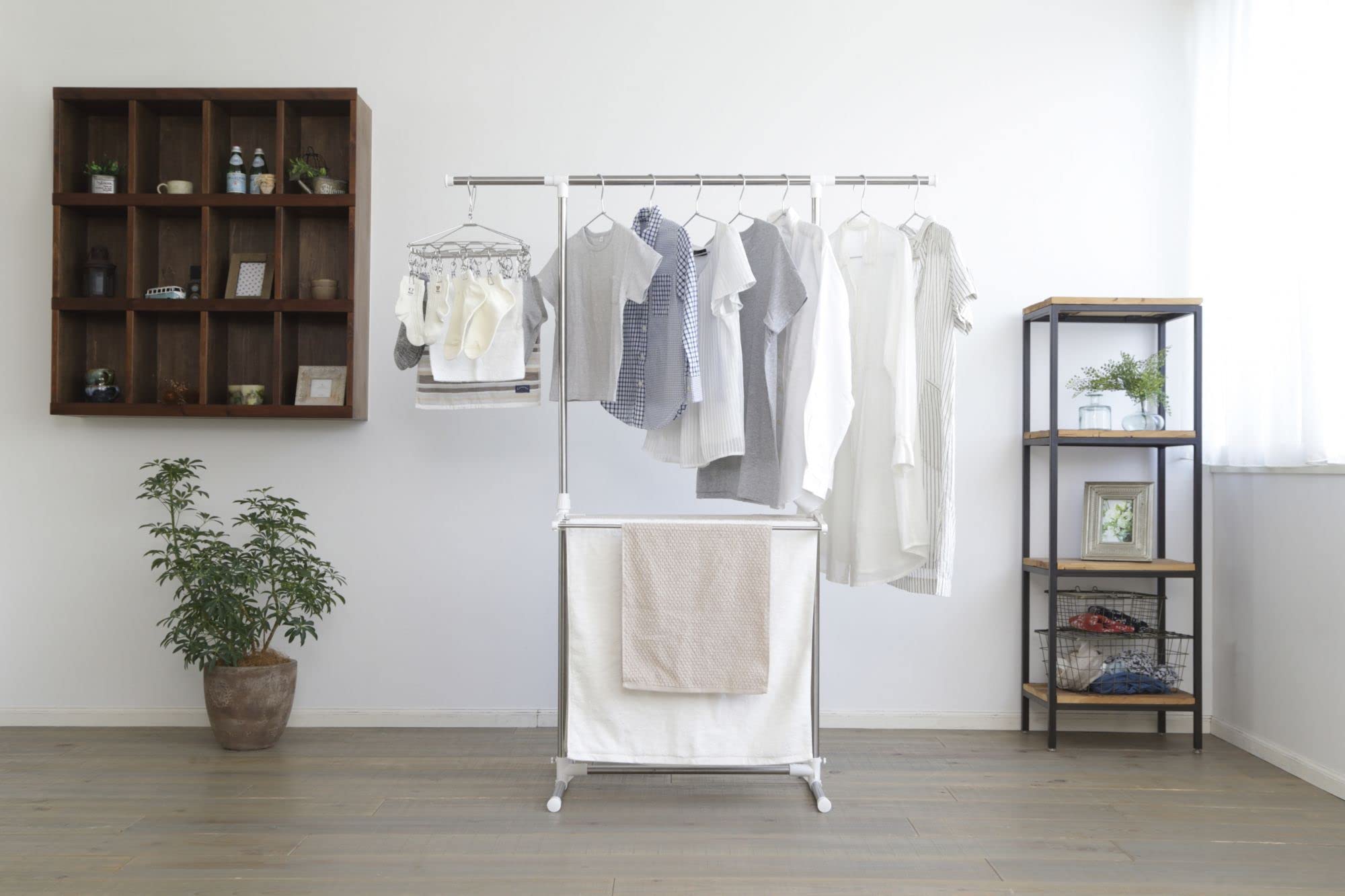 Iris Ohyama, Wäscheständer, Trockengestell, Breite 78-120 cm, Höhe 90-150 cm, Zuhause - Easy assembly Clothes Rack H-78SH - Weiß