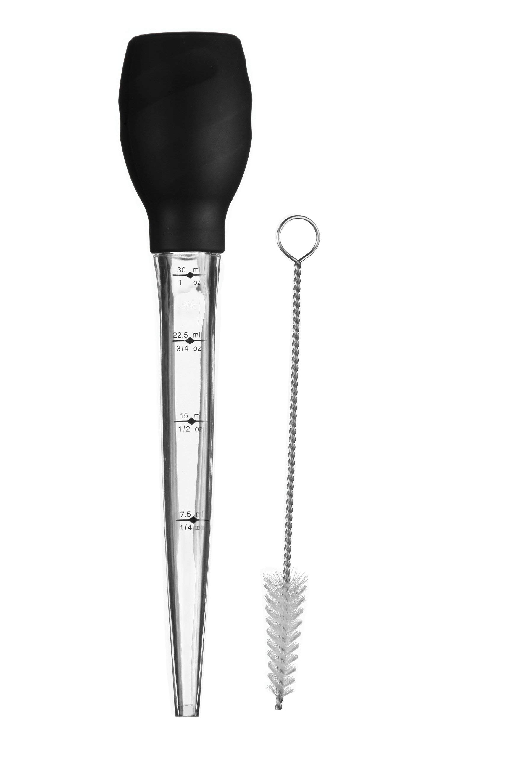 Premier Housewares Silicone Baster With Cleaning Brush,Dishwasher Safe Dropper With Removable Bulb,Basting Tool For Meats Black