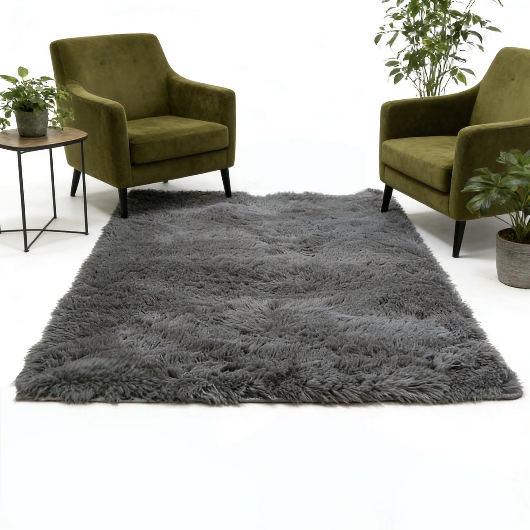 Tapis de salon gris 170x205 cm à poils longs et design moderne pour votre maison