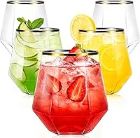 40 Pack 12oz Stemless Plastic Wine Glasses Gold Rim Unbreakable Disposable Diamond-Shaped for Parties Weddings Bars - Maaacute