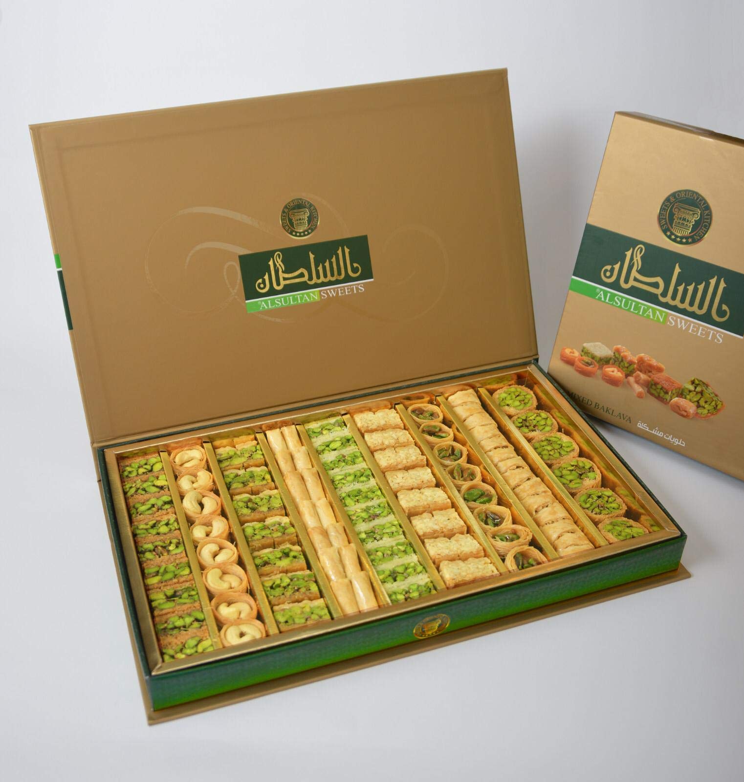 Al Sultan Assorted Mixed Baklawa 750g - Premium Arabic Sweets Gift Box with Pistachio, Cashew & Butter - Middle Eastern Desserts for Eid, Diwali, Christmas & Celebrations