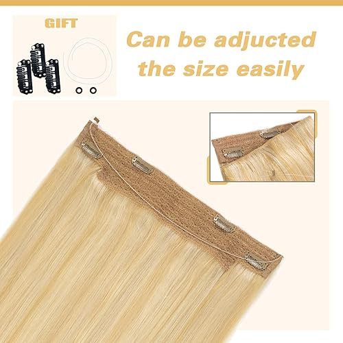 Miniatura 4 de Anrosa Extensiones de cabello con alambre invisible con alambre transparente, 18 rubio ceniza con reflejos 60 rubio blanco de 16 pulgadas,