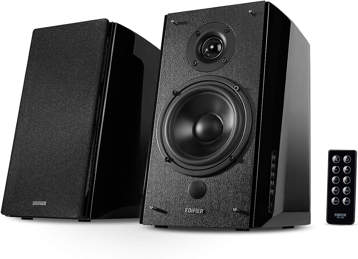 Edifier R2000DB Altavoces de estantería con Bluetooth, 120 W RMS, negro | Monitores de estudio de campo cercano, entrada óptica, 2 entradas AUX, control remoto, procesamiento de sonido digital