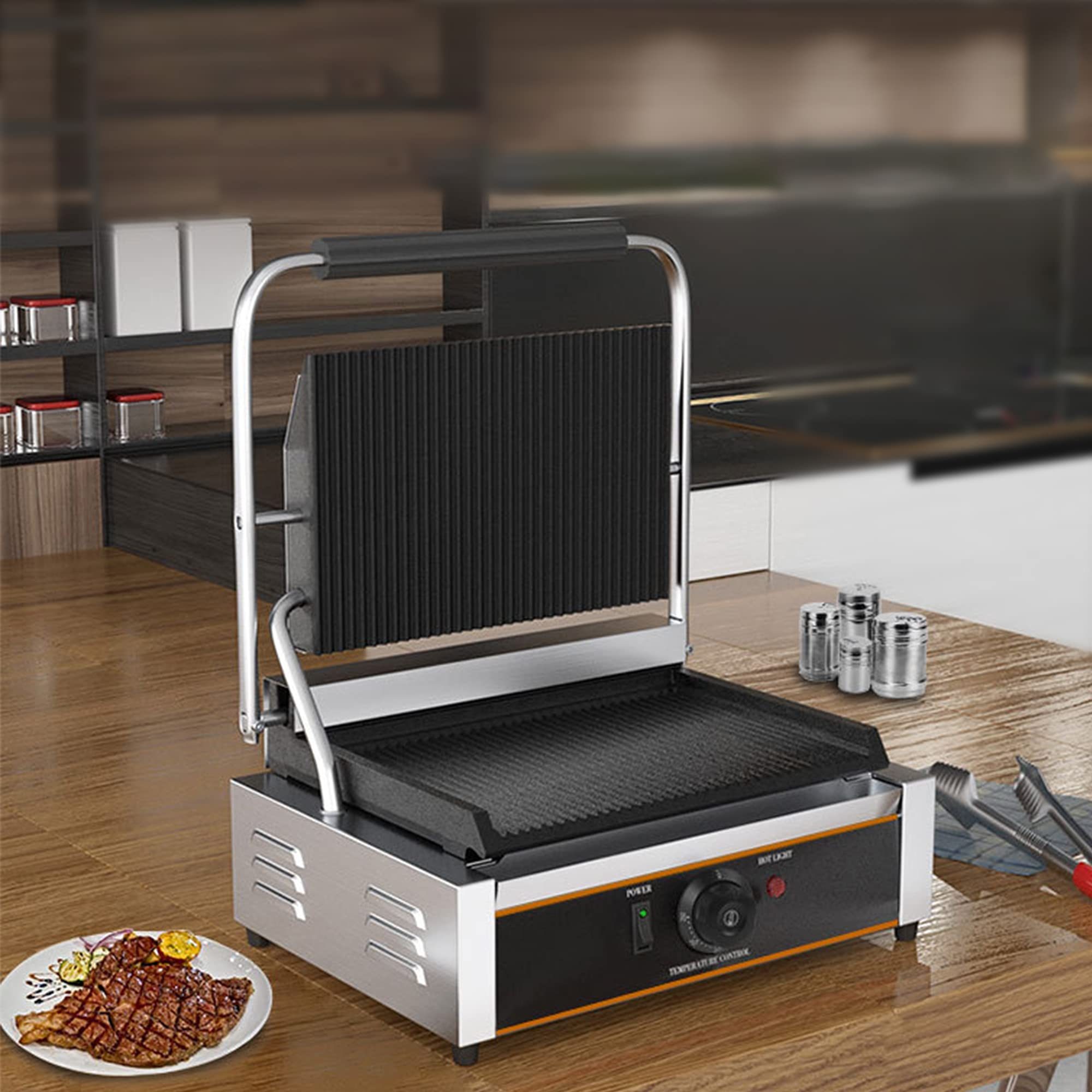 Griglia per Pressa Panini Commerciale 1800/2200 W, Macchina per Sandwich al Formaggio con Griglia 23X34/50X23 Cm, Griglia per Sandwich Panini Regolazione 50-300 ℃