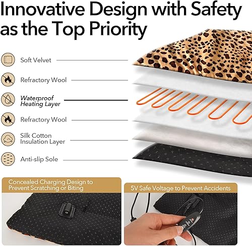 Miniatura 5 de Calentador de calefacción USB para gatos, perros pequeños y mascotas, batería segura 5V2A, funciona con batería, 3 ajustes de temperatura, lavable,