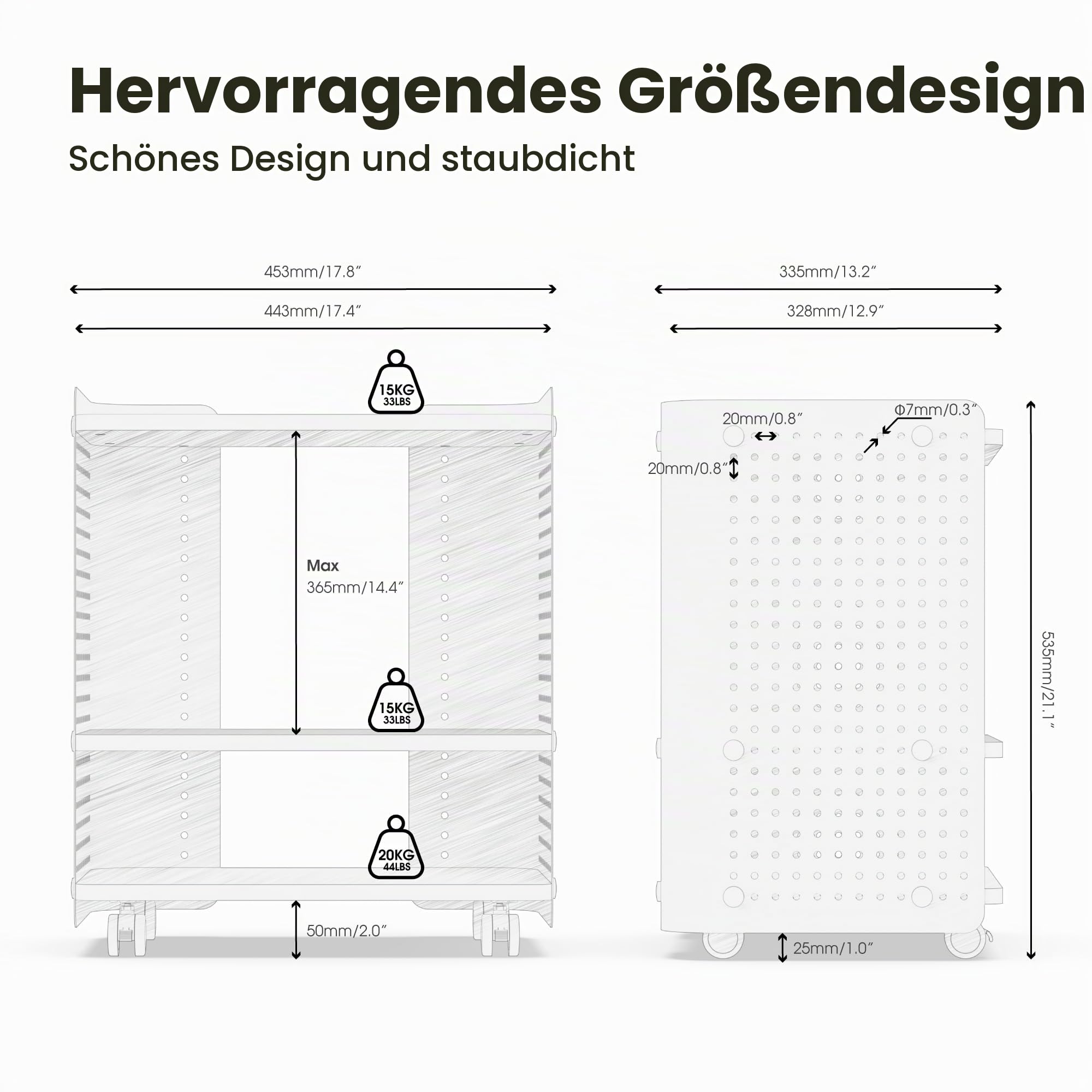Fenge Druckertisch mit Rädern Mobiler Druckerhalter mit Pegboard 3 Ebene Druckerständer/Rollcontainer mit Organizer Regal Aktenschrank für Büro Zuhause 45,3x33,5x53,5cm (Schwarz)