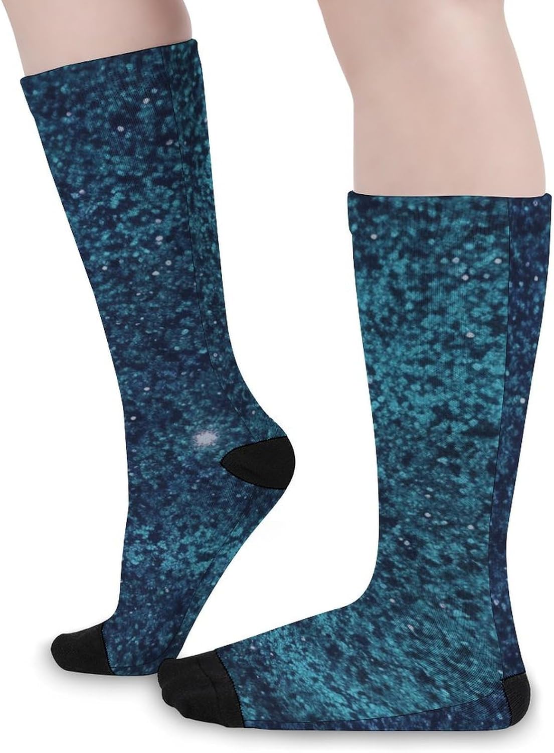 Teal Glitter Socks for Women Men Cotton Sock Breathable Sock Warm Stocking Long Socks for Hiking Work