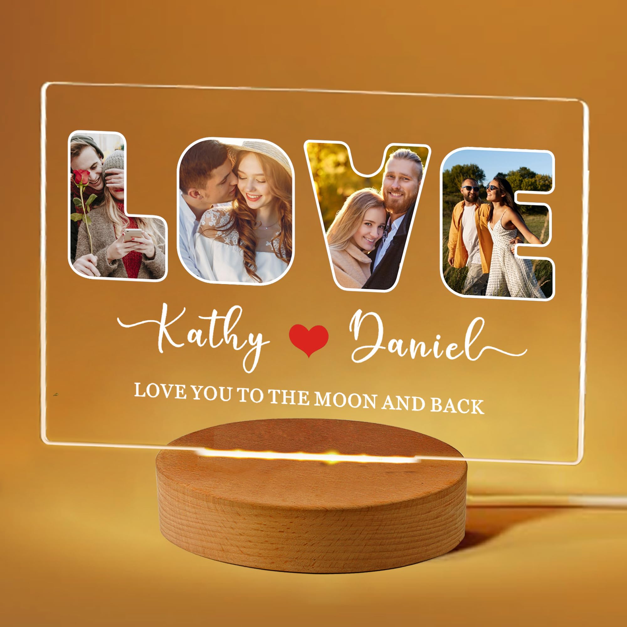 Personalised Girlfriend Boyfriend Photo Gifts Photo for Christmas Valentines Day Acrylic Plaque Personalised Night Lights Picture Frame for Christmas Birthday Couples Gifts (Love) — image 1