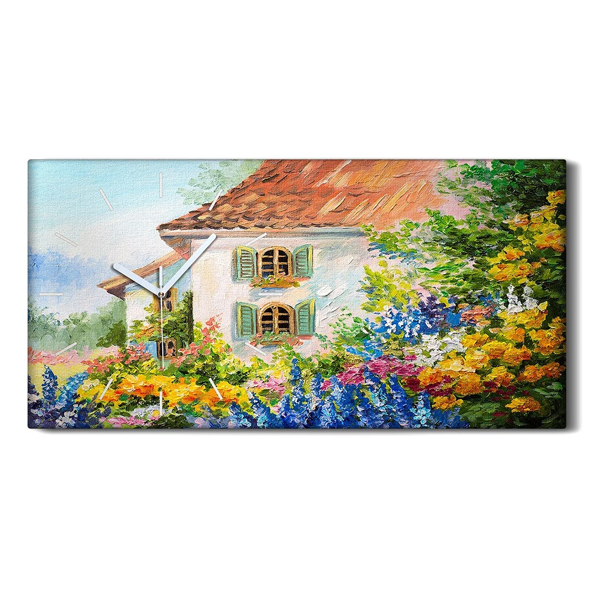 Horloge sur Toile Salon Moderne Décoration Murale Nature Fleurs 60x30cm Coloray