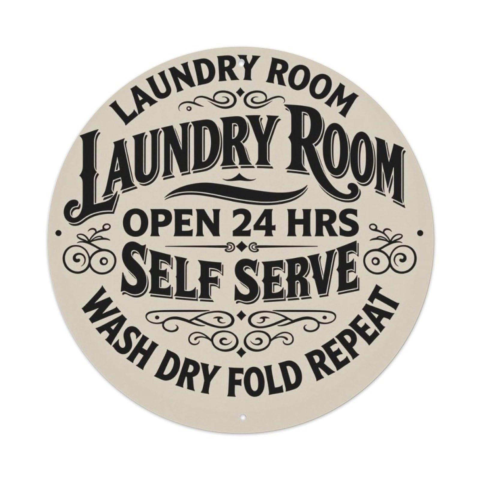Vintage Laundry Room Quote Round Decor Sign Vintage Aluminium Metal Sign, Retro Wall Decor for Home, Bar, Garage & Farmhouse 20x20cm