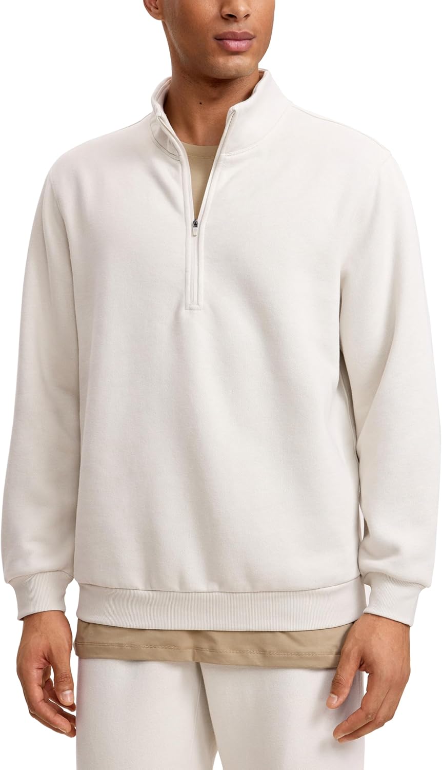 CRZ YOGA Cotton Fleece Lined Half Zip Sweatshirts for Men - Mock Neck Pullover Sweat Shirts Casual Workout Daily Sweaters
