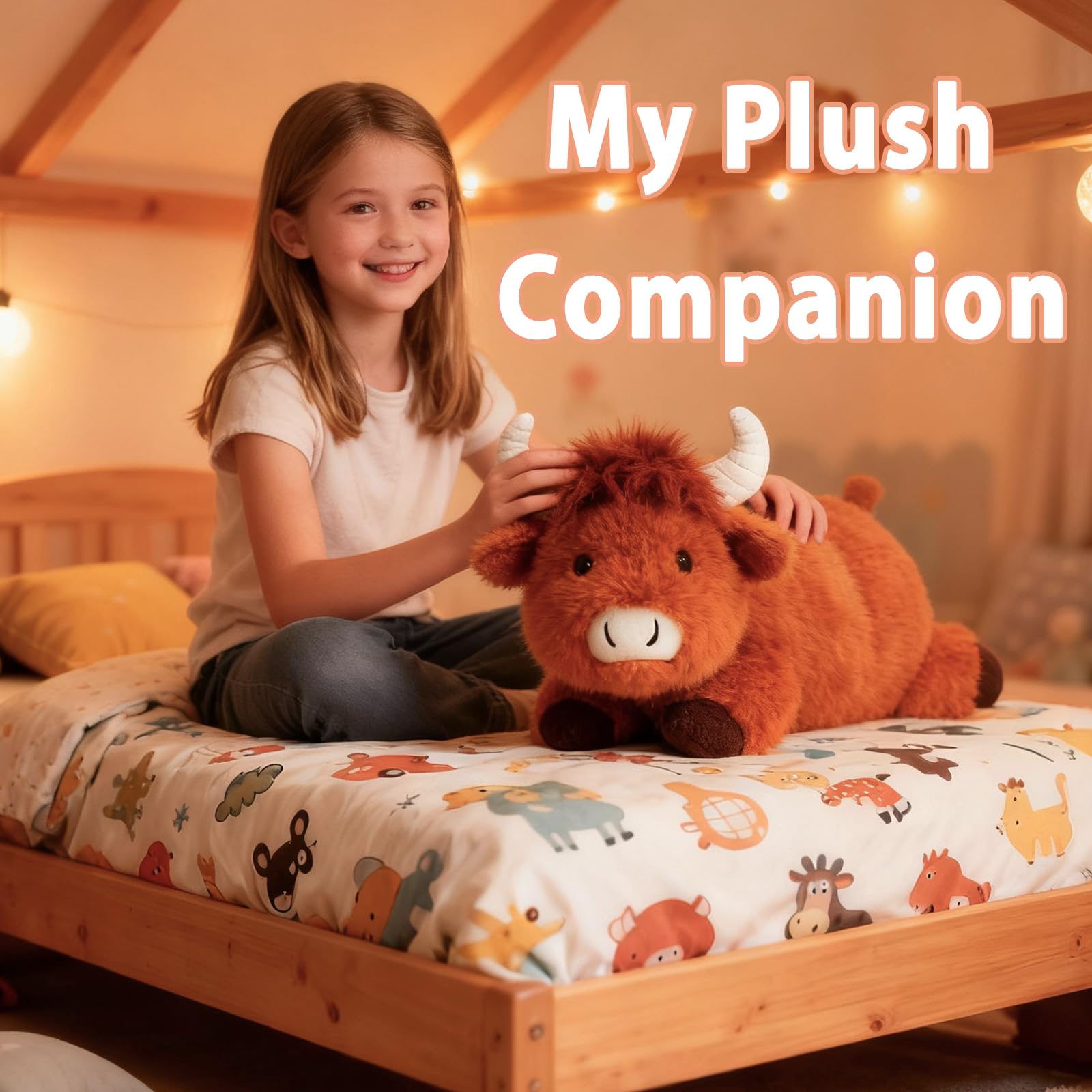 Beschwertes Kuscheltier Hochlandrind, Highland Cow Plush 2 kg, Gewichtskuscheltiere für Erwachsene, Weighted Stuffed Animal, Geschenk für Kinder Mädchen Jungen Geburtstag Weihnachten