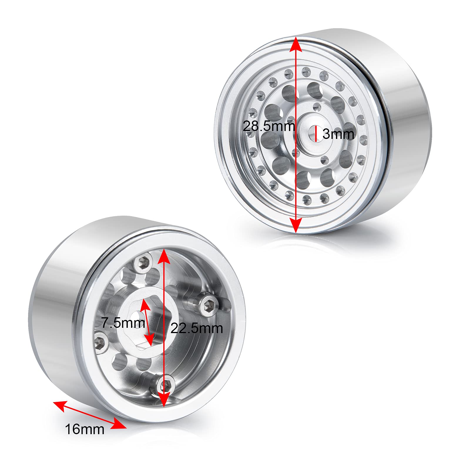 Que-T 1.0 inch Beadlock Wheel Rims, 4pcs Wheel Hubs for 1/24 Axial SCX24 AXI90081 Deadbolt C10 RC Upgrade Parts