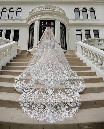 Miniatura 2 de Velos de boda de lujo para novias Catedral de marfil 1 nivel real velos de novia de encaje con peine